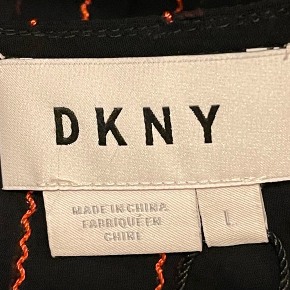 DKNY CHIFFON STRIPED BLOUSE WOMENS SHORT SLEVEE BLACK/ORANGE ROUND NECK SZ LARGE - Picture 9 of 14